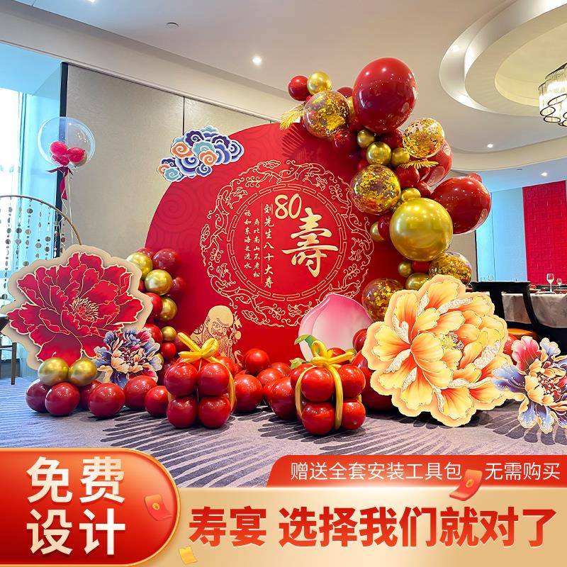 70寿宴场景过寿布置百岁装饰老人60岁大寿80生日KT板气球寿礼背景