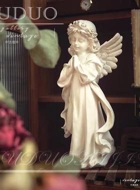 都多爱家美式欧式天使少女雕塑树脂工艺品摆件客厅复古桌面装饰