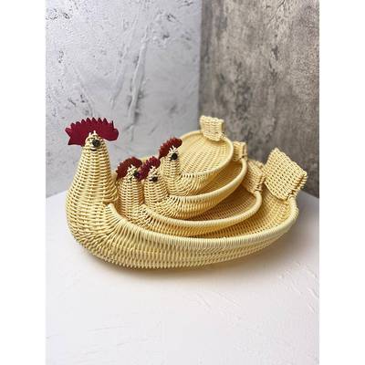 柳条编织箩筐竹篮子藤编竹筐摆件收纳筐动物鸡蛋手工托盘创意餐具