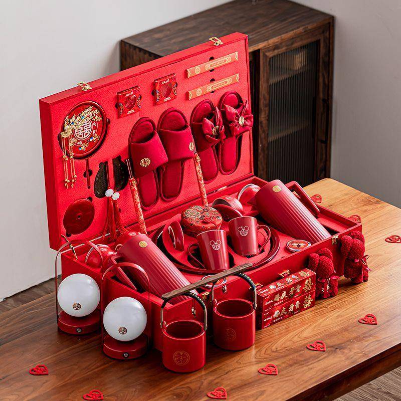陪嫁物品套装女方嫁妆箱全套高端喜箱结婚洗漱红喜事婚礼用品大全