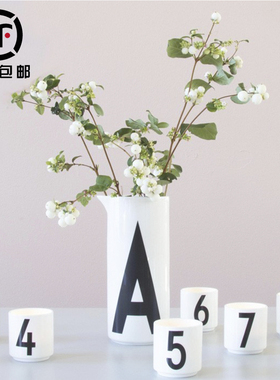 现货丹麦北欧极简字母骨瓷茶壶