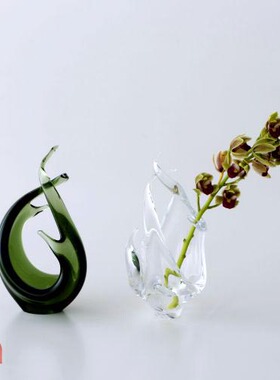 ho+me现货 日本制 SGHR Ranke手工玻璃制独特火焰形状花瓶 礼品