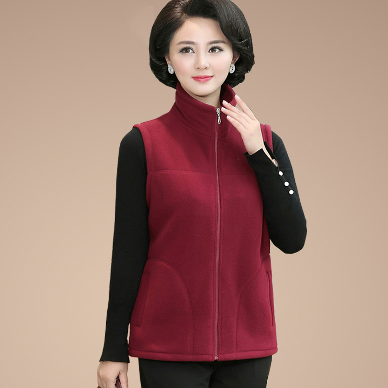 中老年妈妈摇粒绒纯色无袖马甲2025春秋新款女装马夹背心外套坎肩