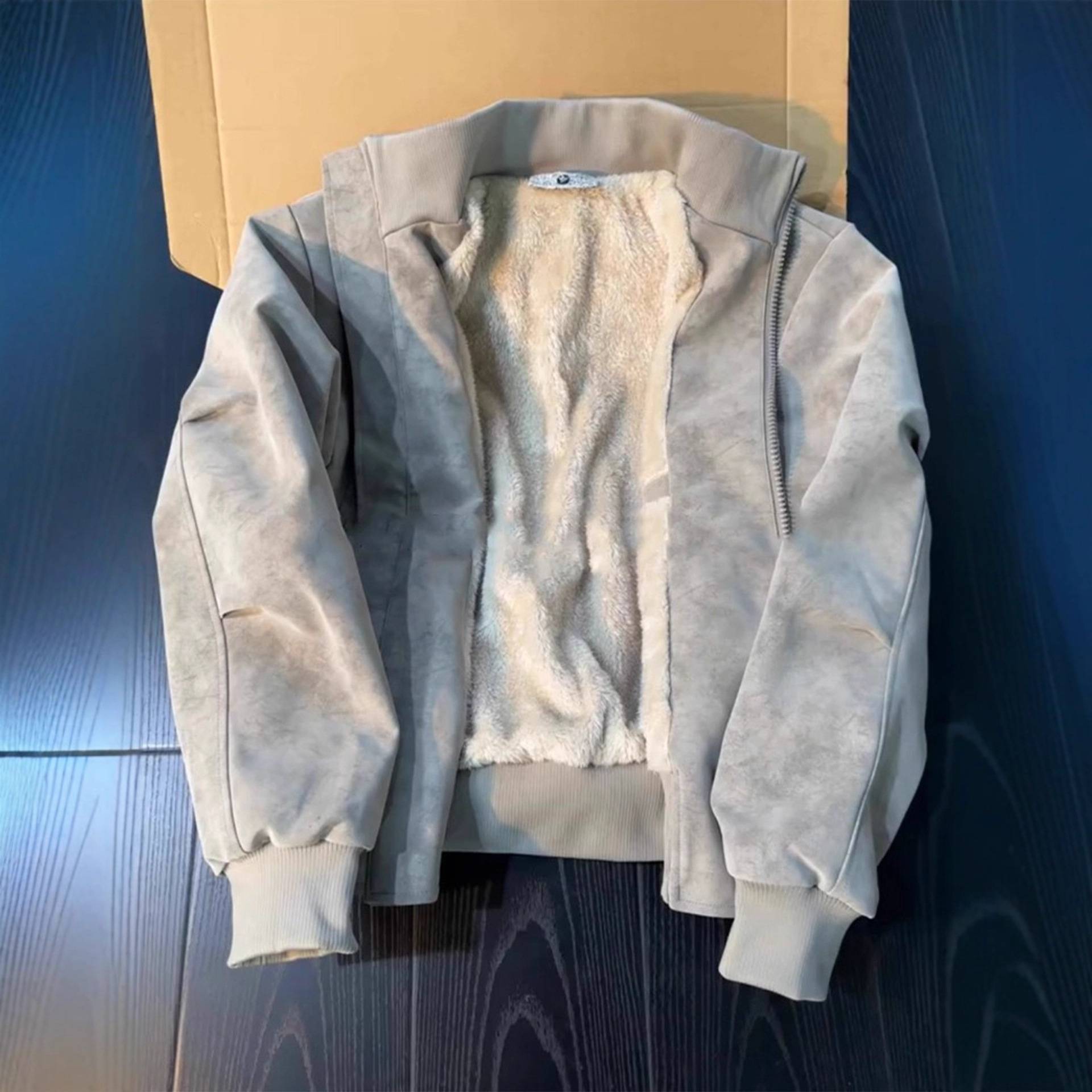 美式扎染pu皮衣棉服男款冬季加绒加厚保暖立领防寒机车服棉衣外套