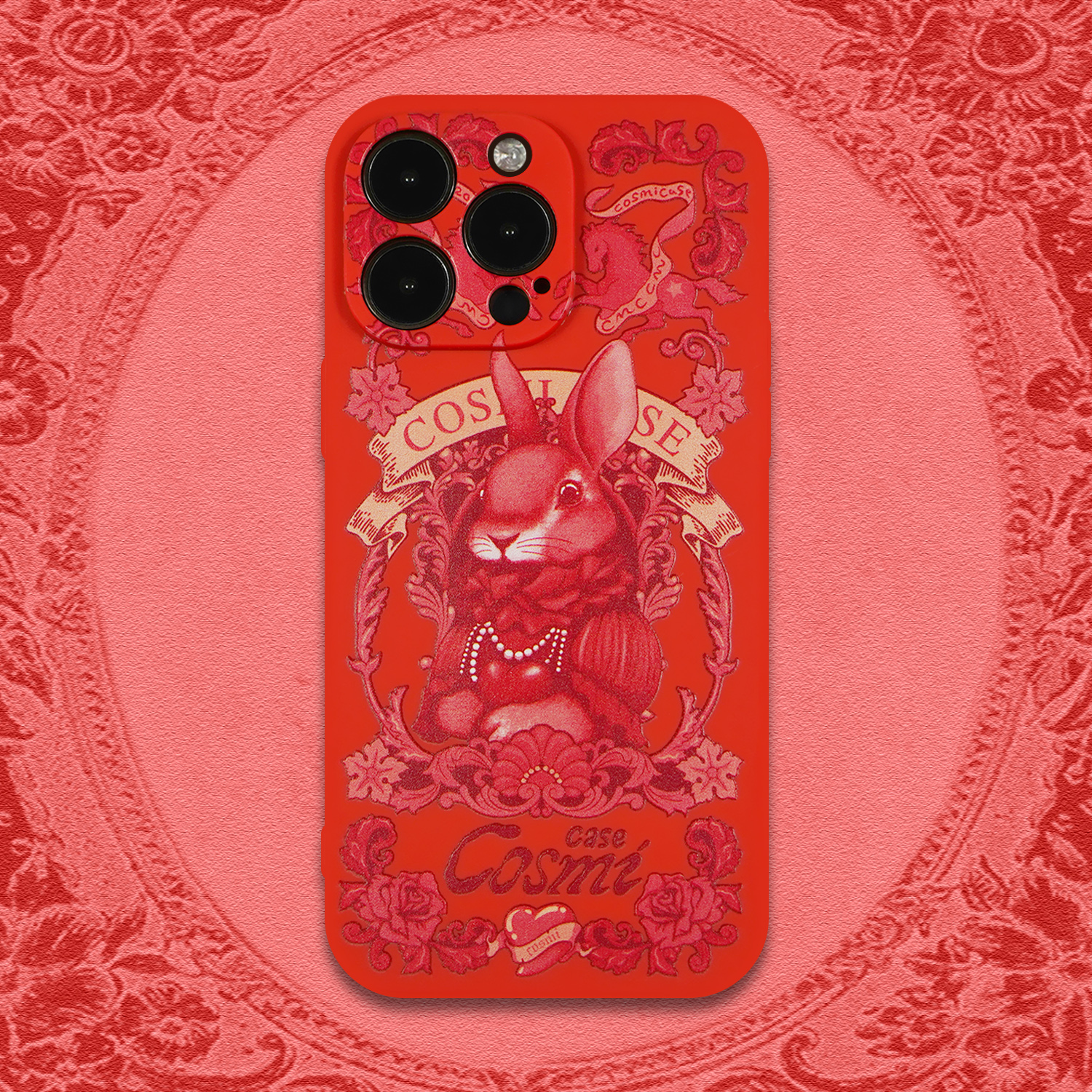 原创复古兔子红色手机壳