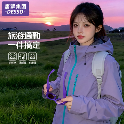 唐狮集团DESSO冲锋衣女2025新款春秋季登山三合一小个子防风外套