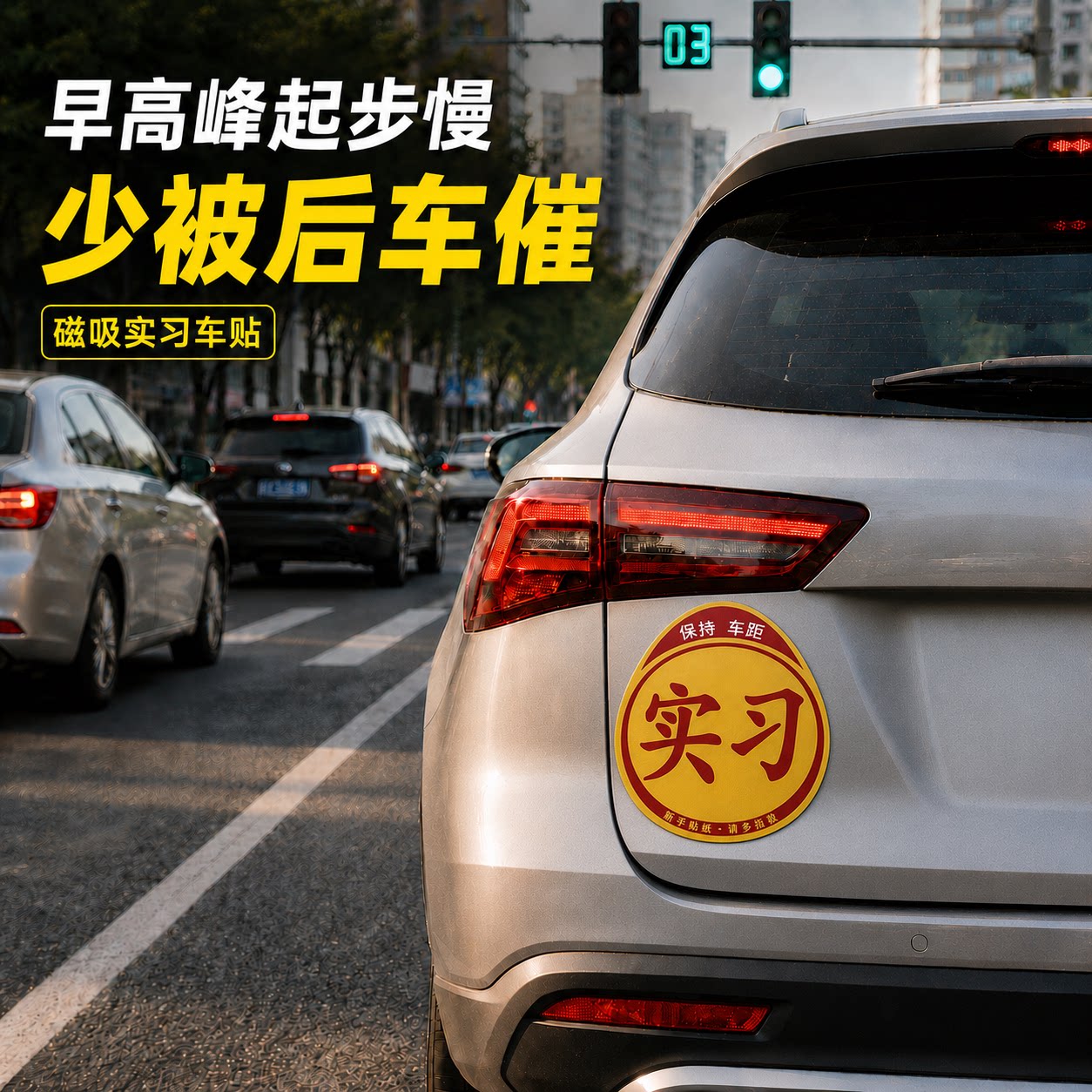 实习车贴粘贴款不留胶磁吸反光