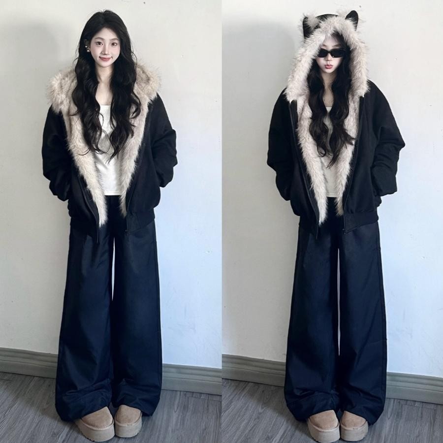 座山雕猫耳棉服美拉德加厚外套