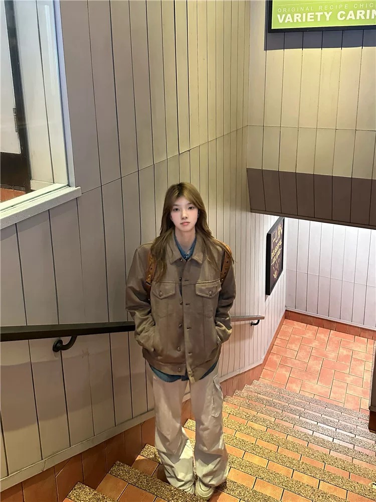 美式复古鹿皮绒外套女春秋2024新款韩系休闲短款高街棒球服夹克潮