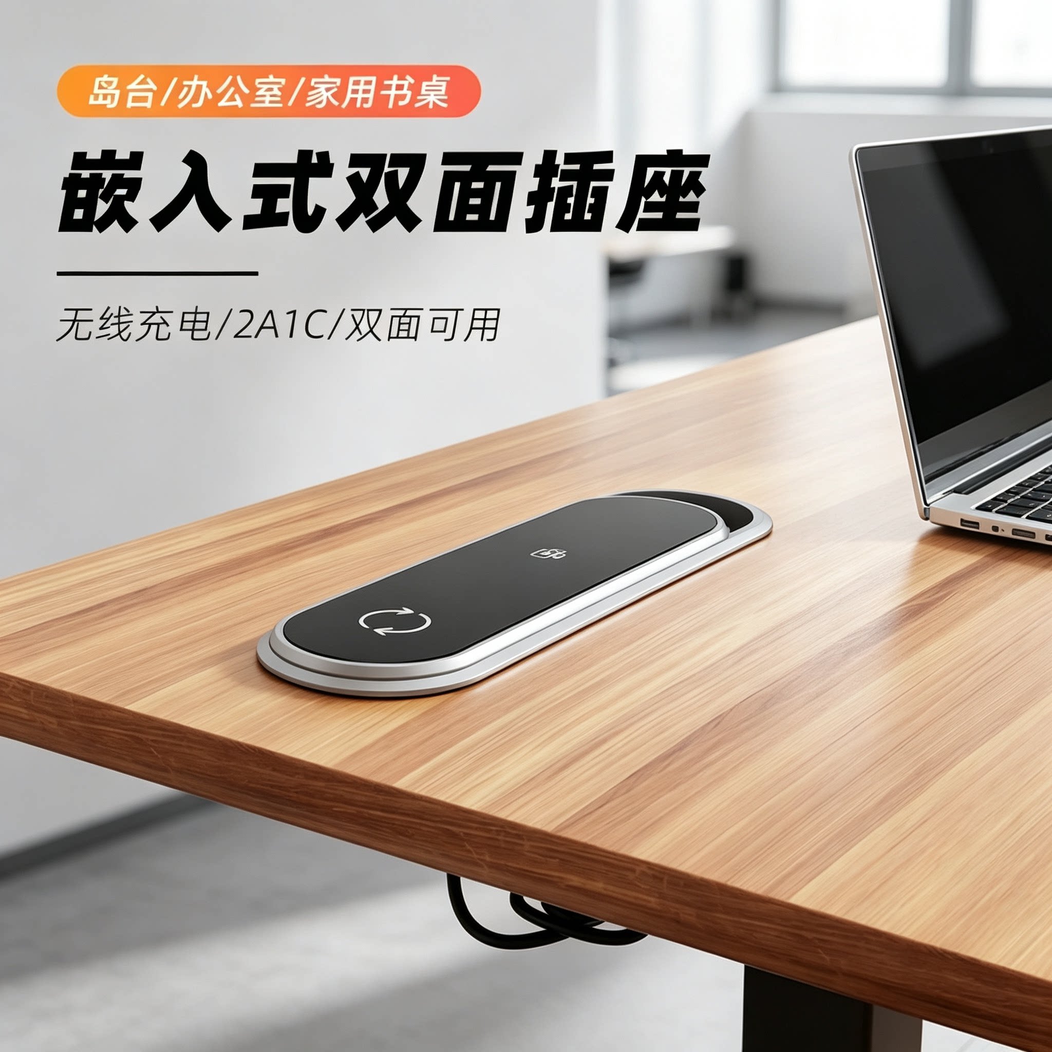 桌面嵌入双面无线快充插座图片