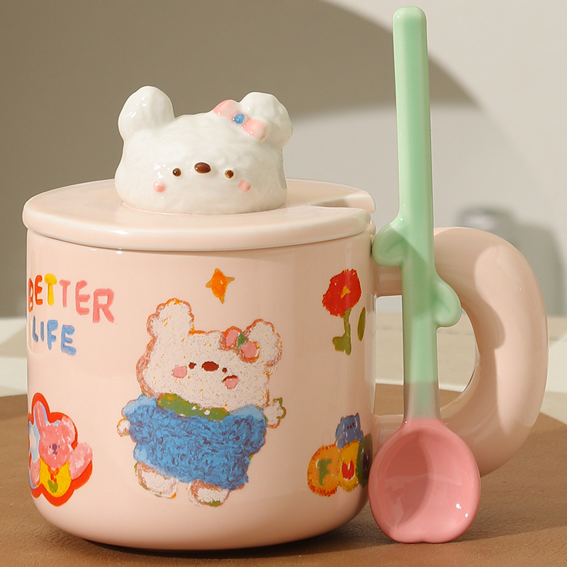 喝水杯子可爱高颜值马克杯带盖陶瓷杯家用水杯陶瓷水杯情侣早餐杯