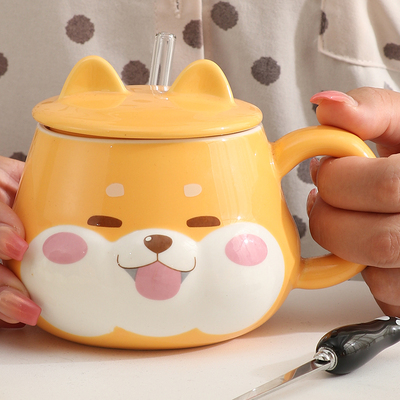 大容量陶瓷水杯喝水杯子办公室早餐杯子宿舍用创意马克杯带盖带勺