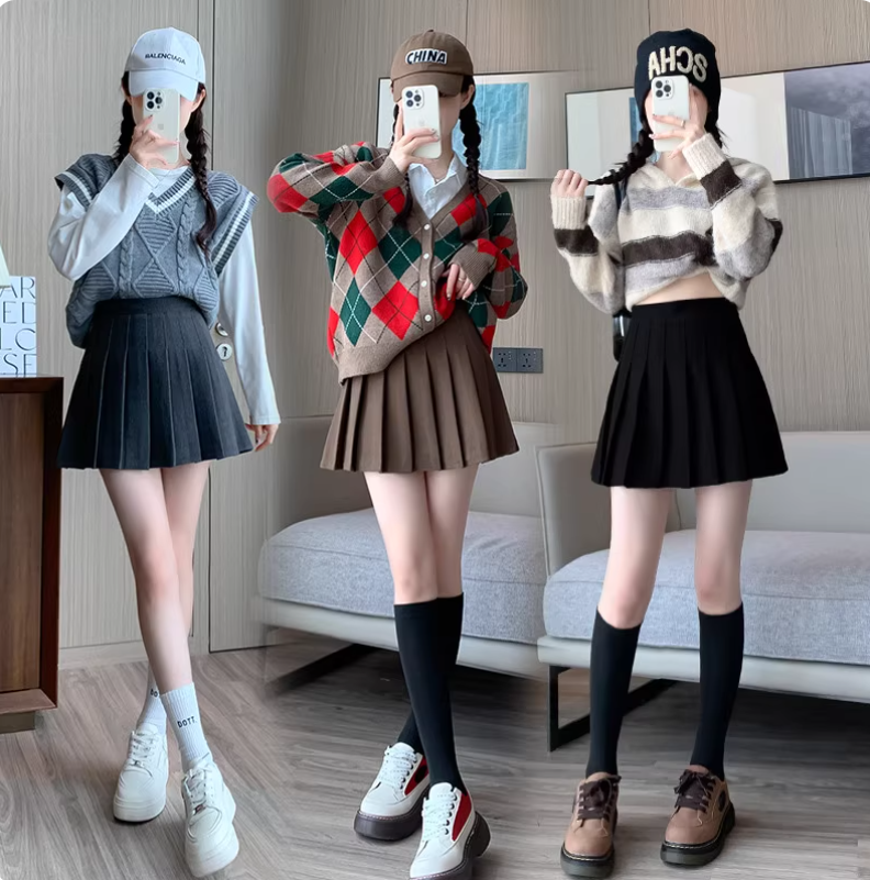 11-27H 秋冬新款毛呢百褶裙有内衬   8822