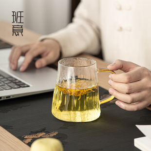 玻璃杯冰川杯耐高温日式 杯子水杯平底茶杯带把手大容量可加热微波