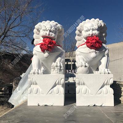 厂家供应汉白玉石狮子雕塑园林广场动物雕塑别墅门口石雕狮子一对