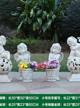 户外园林景观天使人物花缸摆件别墅门店造景装饰玻璃钢丘比特雕塑