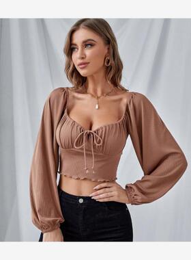 欧美短上衣衬衫T恤女 блузка crop top blouse shirt women