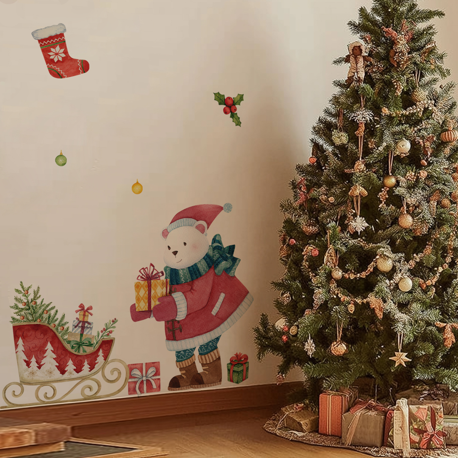 丹麦绘本风圣诞装饰贴画纸自粘