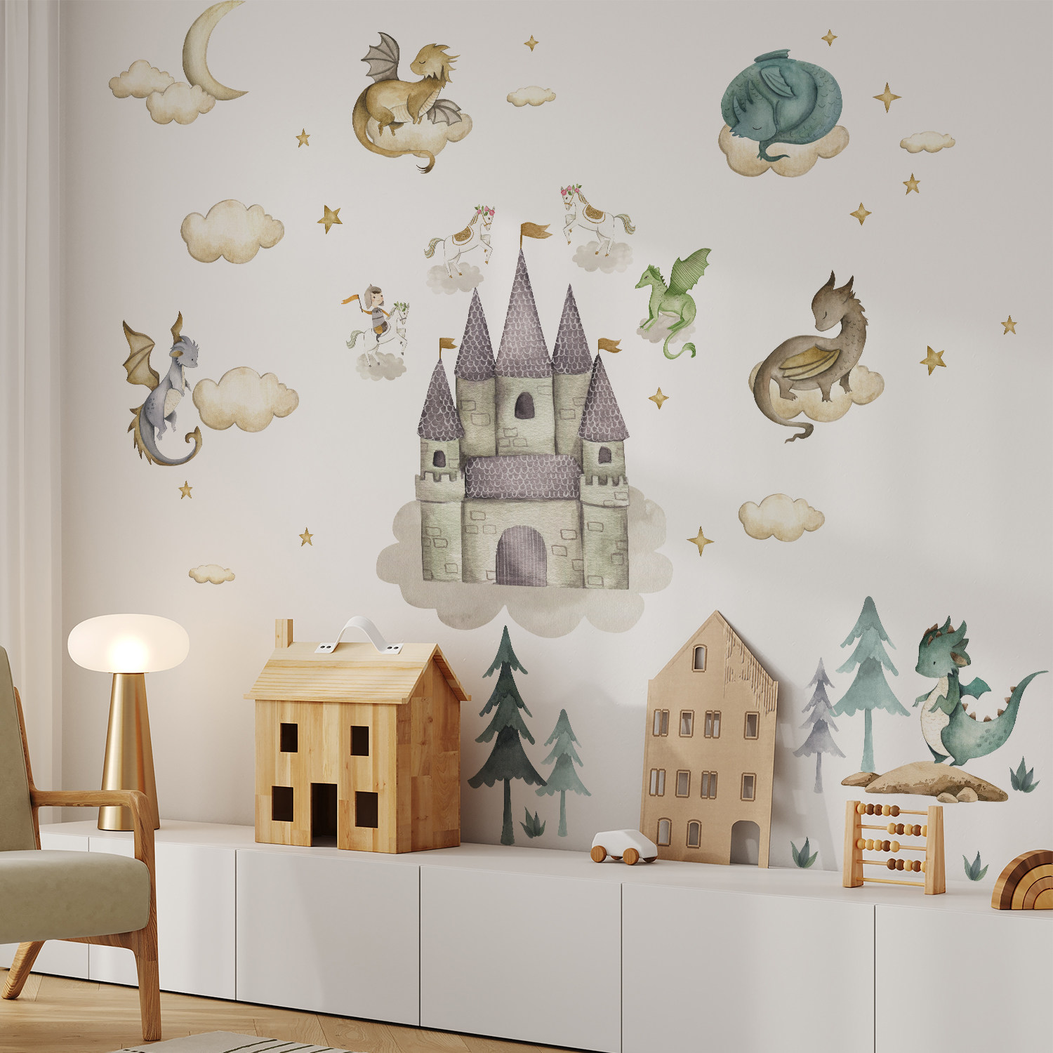 Astrkiz《Baby Dragon》丹麦童话风龙之王国男童墙面插画装饰墙贴