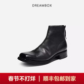 dreambox钧博知性高雅女靴纯手工真皮极简风切尔西靴粗跟厚底皮靴
