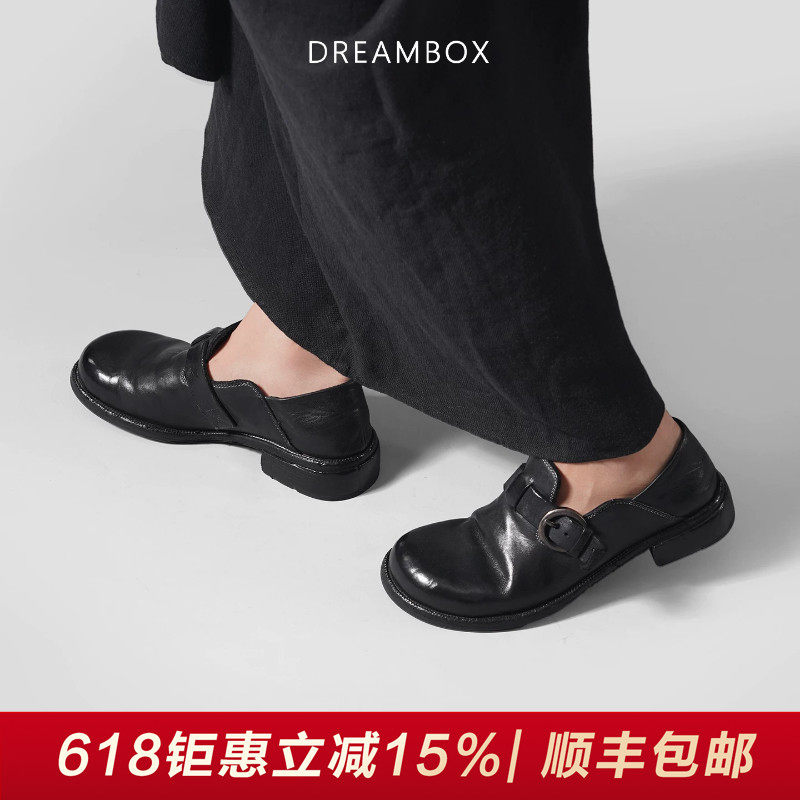 DREAMBOX钧博勃肯鞋水洗马皮透气纯手工乐福鞋高级感皮鞋气质单鞋