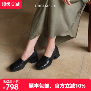 舒适透气一脚蹬乐福鞋 增高约4cm dreambox钧博水洗马皮高跟鞋