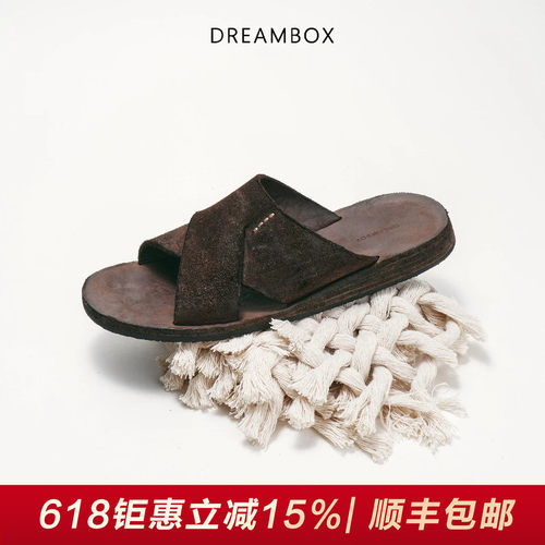 DREAMBOX钧博女鞋水洗马皮外穿拖鞋夏季透气拖凉鞋舒适休闲一字拖