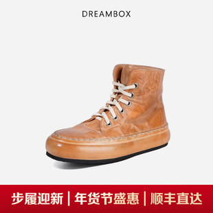 DREAMBOX钧博水洗马皮百搭高帮鞋2026新款厚底马丁靴阔腿裤必备鞋