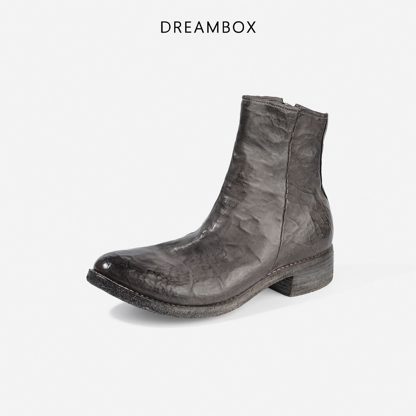 dreambox钧博进口袋鼠皮小众设计感女靴纯手工中筒靴粗跟切尔西靴