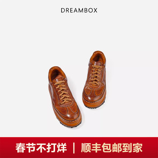 dreambox钧博水洗马皮厚底增高休闲板鞋秋冬新款软底软面百搭女鞋