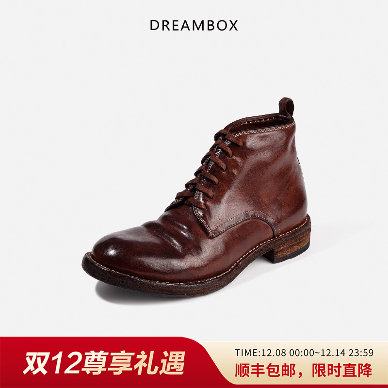 dreambox钧博高档气质水洗马皮马丁靴纯手工固特异复古女靴