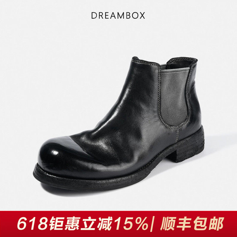 DREAMBOX钧博高档水洗马皮切尔西靴中帮英伦女靴手工固特异短靴