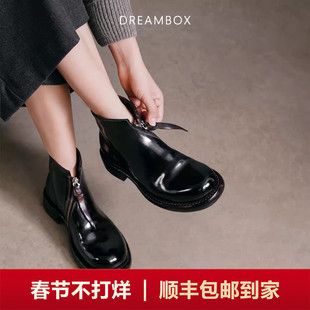 DREAMBOX钧博vibram高档马臀皮高帮女靴纯手工侧拉链切尔西靴