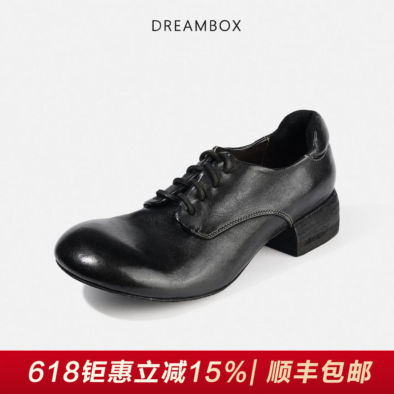 DREAMBOX钧博高档轻奢水洗马皮小皮鞋春夏新款女鞋英伦复古德比鞋