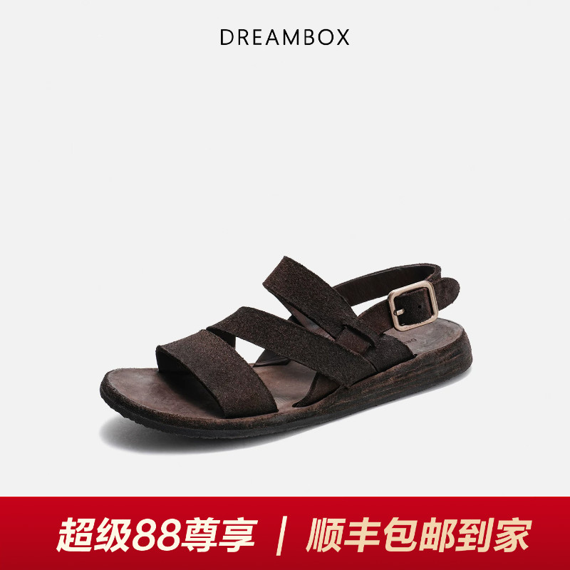 水洗马皮平底外穿休闲凉鞋