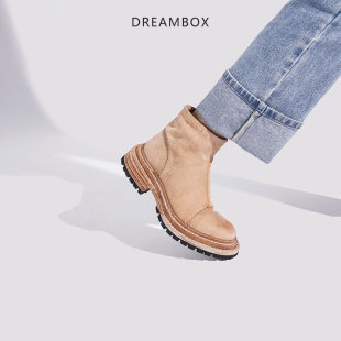 手工固特异粗跟短靴 dreambox钧博高端缩纹马臀皮女士皮靴秋冬新款