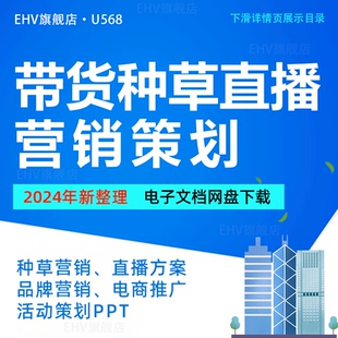2024年品牌电商营销推广活动策划方案PPT种草直播带货提案模板话术脚本品牌日直播策划招商方案运营操作手册