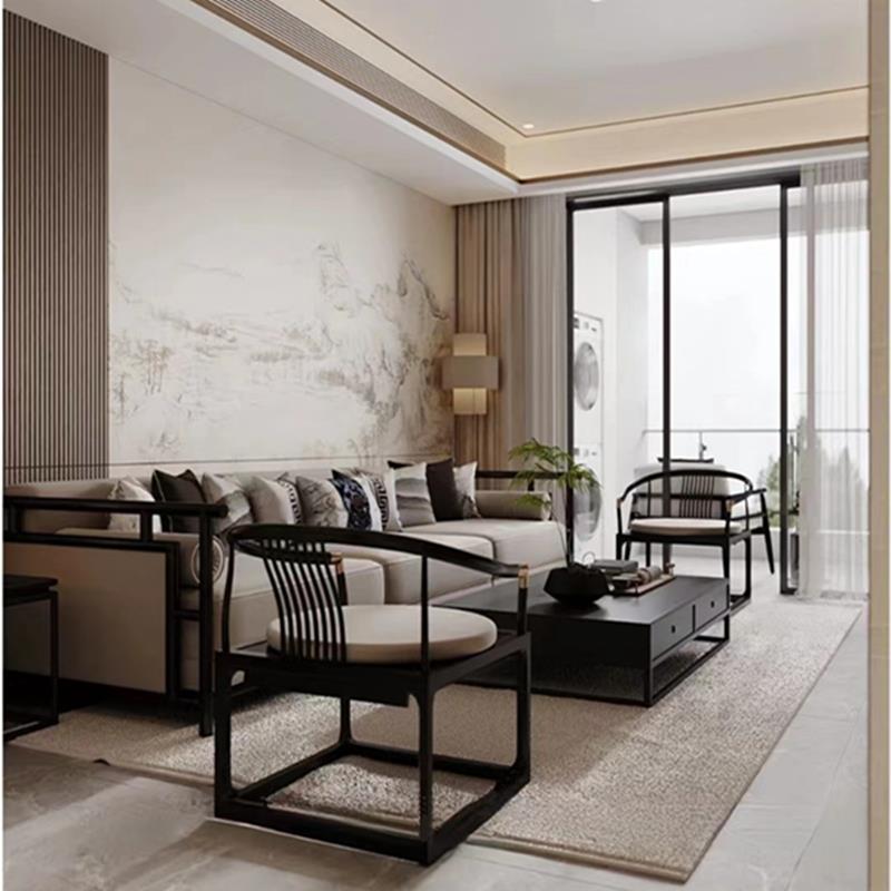 新中式实木布艺沙发组合简约现代轻奢别墅名宿样板房客厅禅意家具