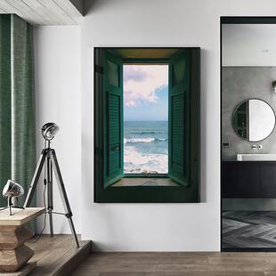 北欧现代简约玄关装饰画延伸空间风景楼梯过道壁画样板间客厅挂画