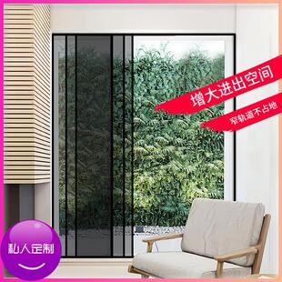 定制窄边三联动推拉门厨房阳台客厅隔断滑动门窄轨道简约玻璃移门
