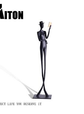 抽象人物看书长腿雕塑摆件样板房酒店电视柜客厅玄关书房铁艺术品