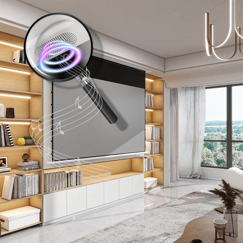 嵌入式天花投影幕布音响拉线抗光4K家用超高清隐藏式电动自动升降屏幕菲涅尔100寸120寸客厅智能语音联动幕布