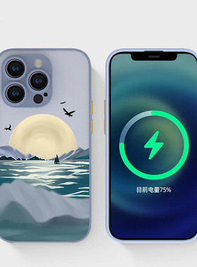 奔斯特16pro肤感磁吸14magsafe手机壳适用iphone网红创意磨砂se2灰色15plus苹果11卡通12max海上生明月13mini