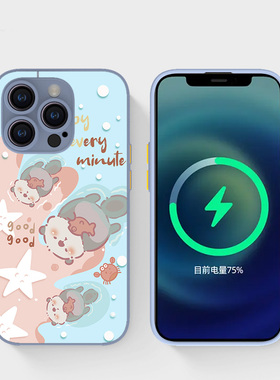 奔斯特13mini肤感磁吸14magsafe手机壳适用iphone网红创意磨砂se2灰色15plus苹果11pro小众个性12max游泳海獭