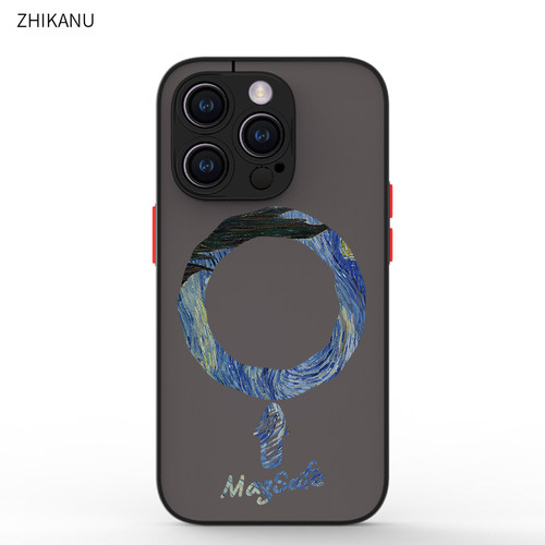 适用苹果16e磁吸手机壳梵高文艺