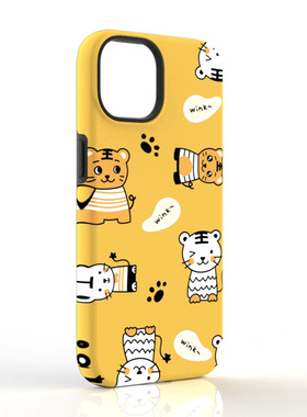 菲林二合一magsafe手机壳苹果14plus适用iphone15pro可爱13max动画12mini黄色小老虎软壳双层全包进口