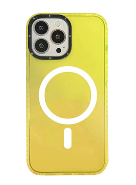 奔斯特 荧光透黄色内置防摔条镜头带字magsafe磁吸手机壳适用iphone 11 12 13 14防摔壳苹果pro plus promax