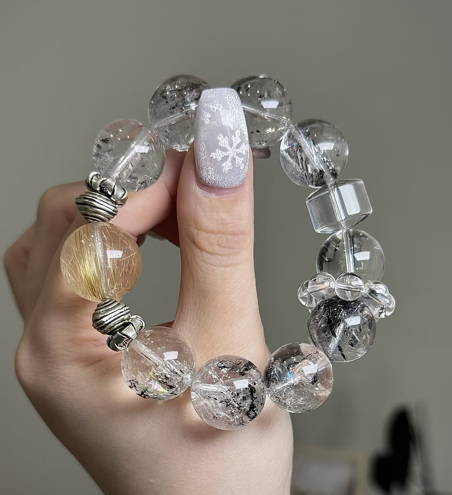 天然水晶手串黑发晶白阿塞闪灵钻黑发晶招财转运女轻奢水晶手链