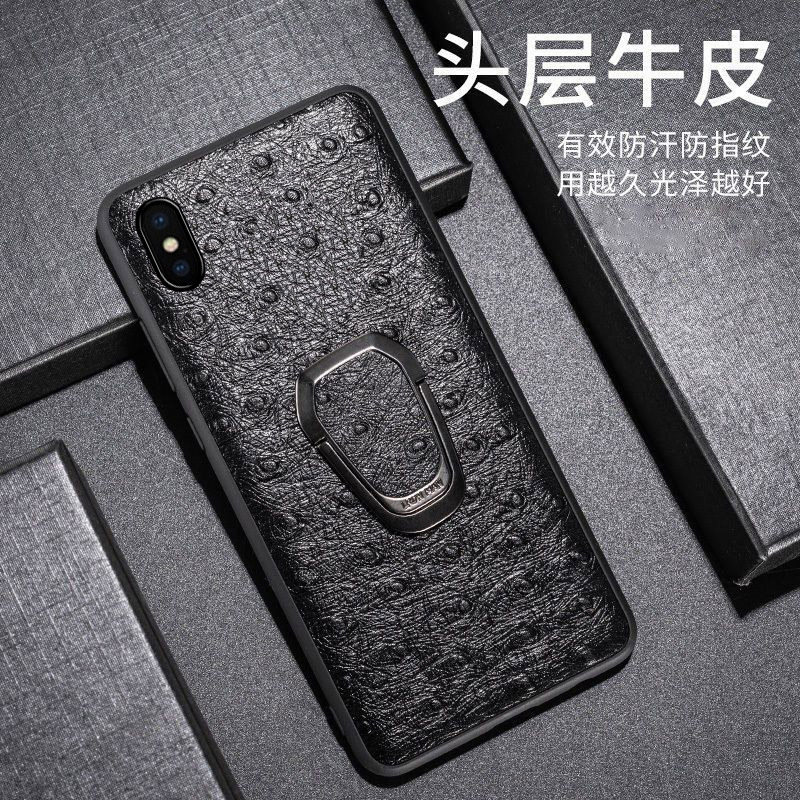 月梵希适用AppleX鸵鸟纹iPhoneXpro商务车载便携两式磁吸iPhoneXproMax真皮苹果12plus全包支架手机壳