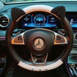 汽车黑白可爱方向盘套卡通夏季 饰品 皮质防滑耐磨车把套女生车内装